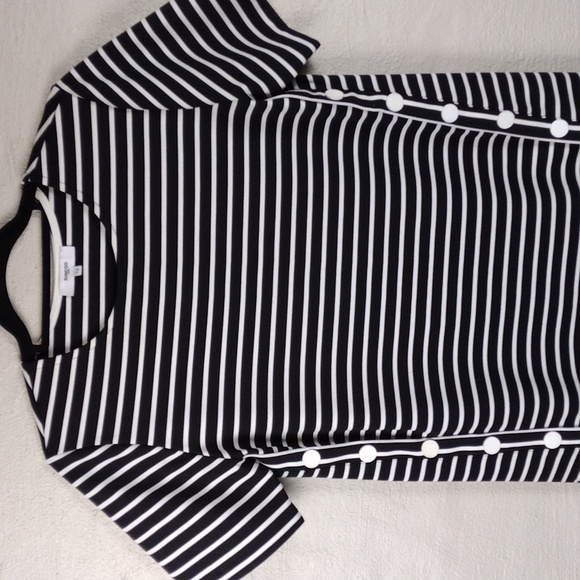 Suncoo Paris Celeste Black White Striped Short Sleeve Mini T-Shirt Dress - Picture 2 of 12